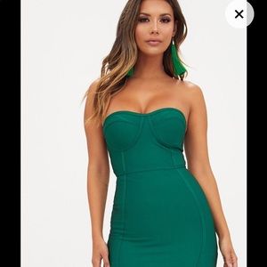 Emerald Green Bandage Frill Hem Bodycon Dress